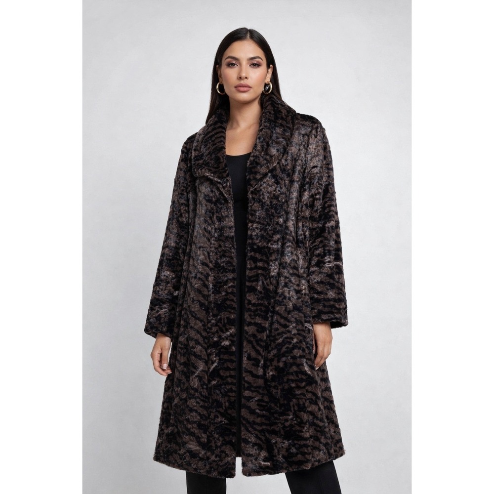 Cabi  Faux Fur Coat Jacket Brown Black Animal Print Plush#459 Mink Mid Length‎